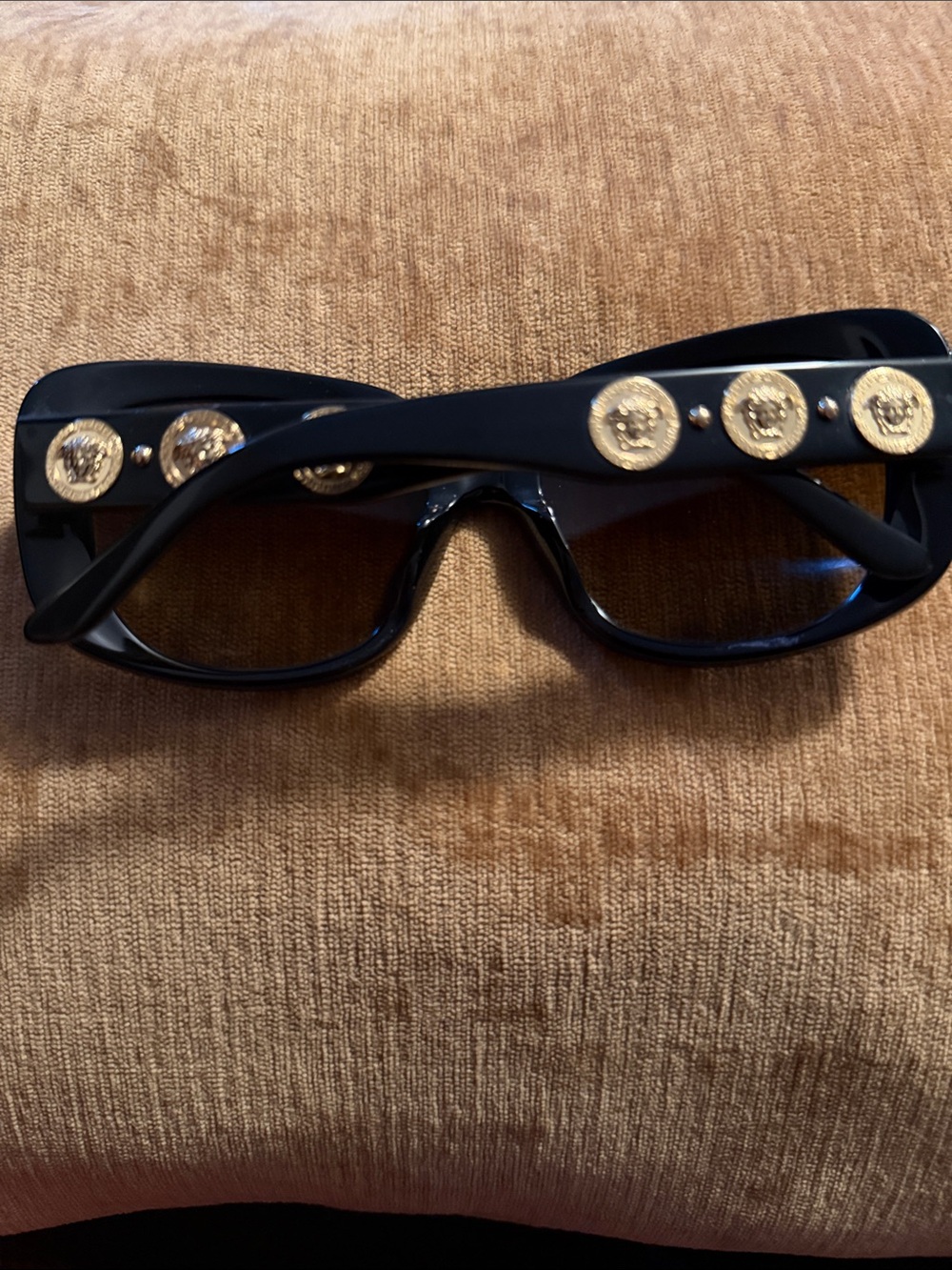 Versace Black Sunglasses with Gold Medallion Accents